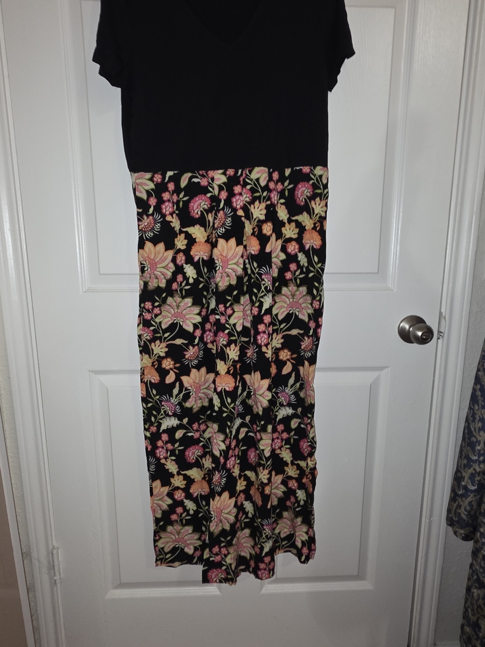 J. Jill Black Maxi Dress with Pink and Peach Floral Print